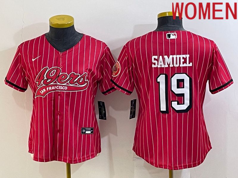 Women San Francisco 49ers #19 Samuel Red Stripe Nike Co branded NFL Jerseys1